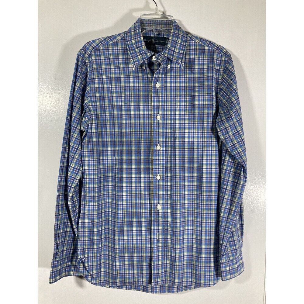 Ralph Lauren Madras Button Down Men's Shirt (S) • Plaid • Blue Label •
